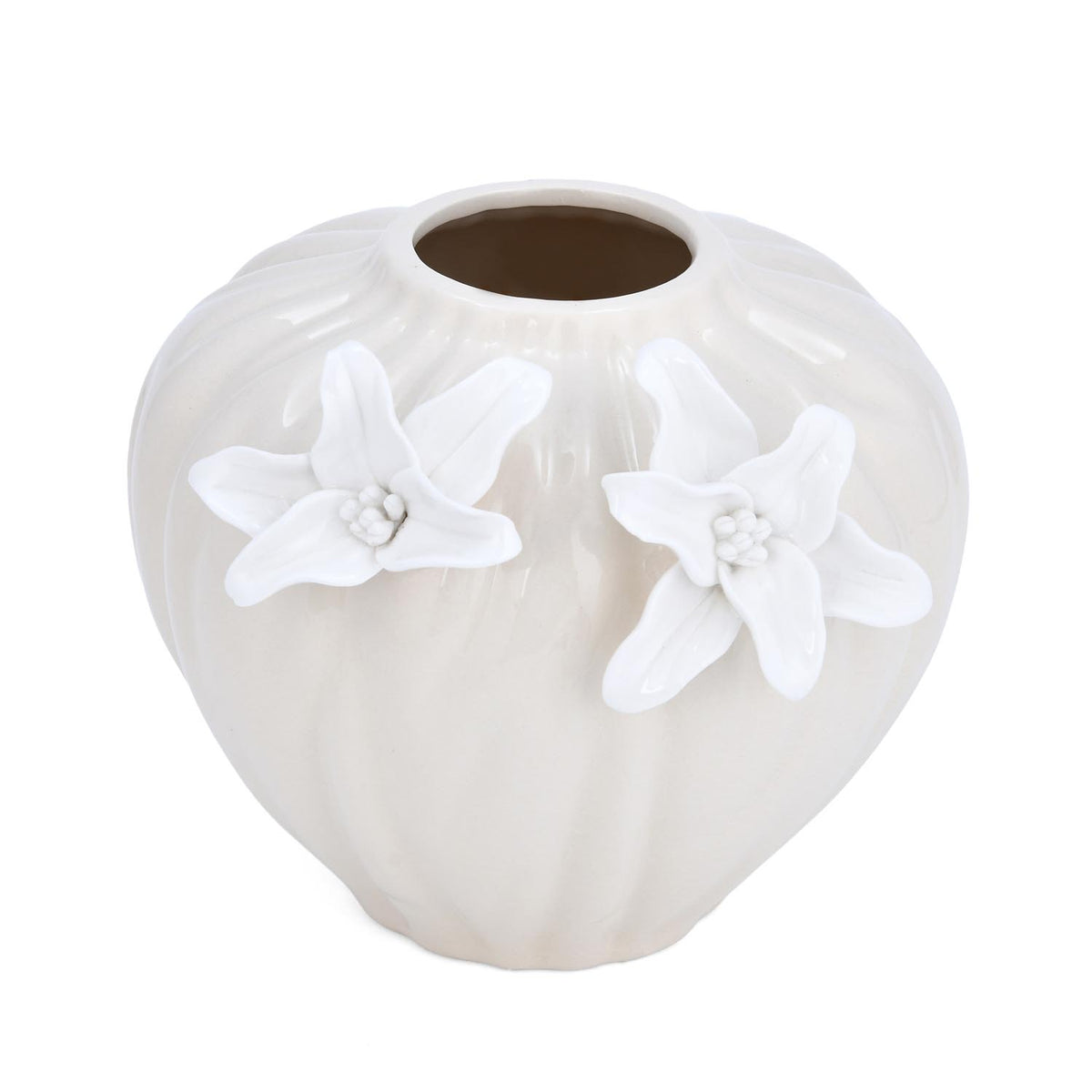 Elan Flora Dual Lily Pot Vase- Cream & White