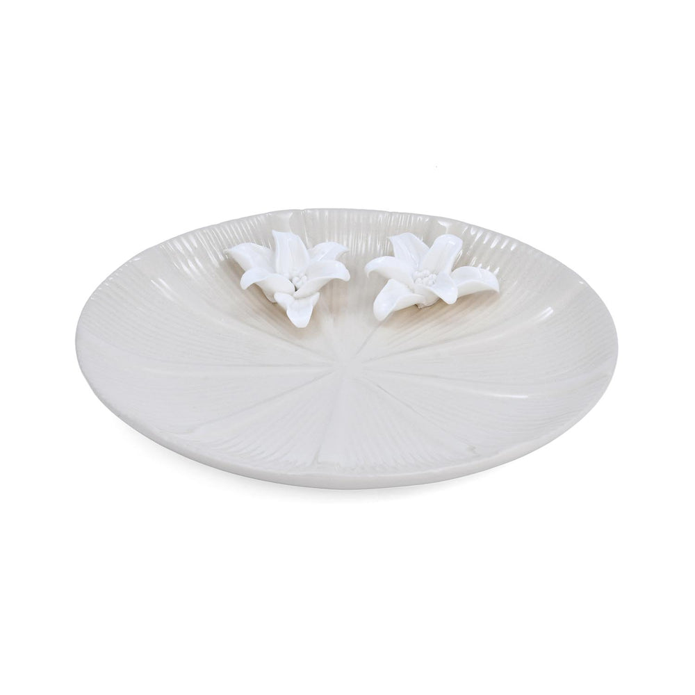 Elan Flora Round Lily Platter- Cream & White