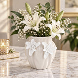 Elan Flora Oval Dual Lily Small Vase- Cream & White
