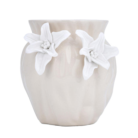 Elan Flora Oval Dual Lily Small Vase- Cream & White
