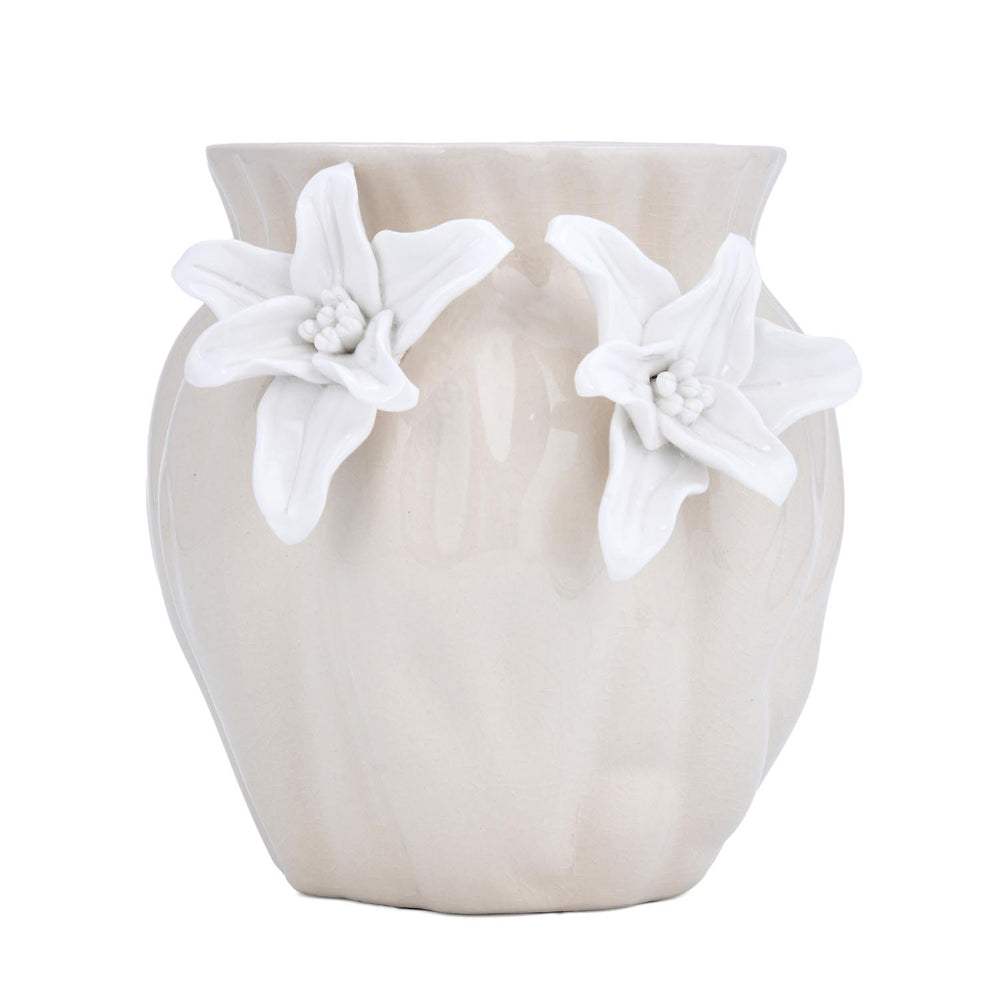 Elan Flora Oval Dual Lily Small Vase- Cream & White