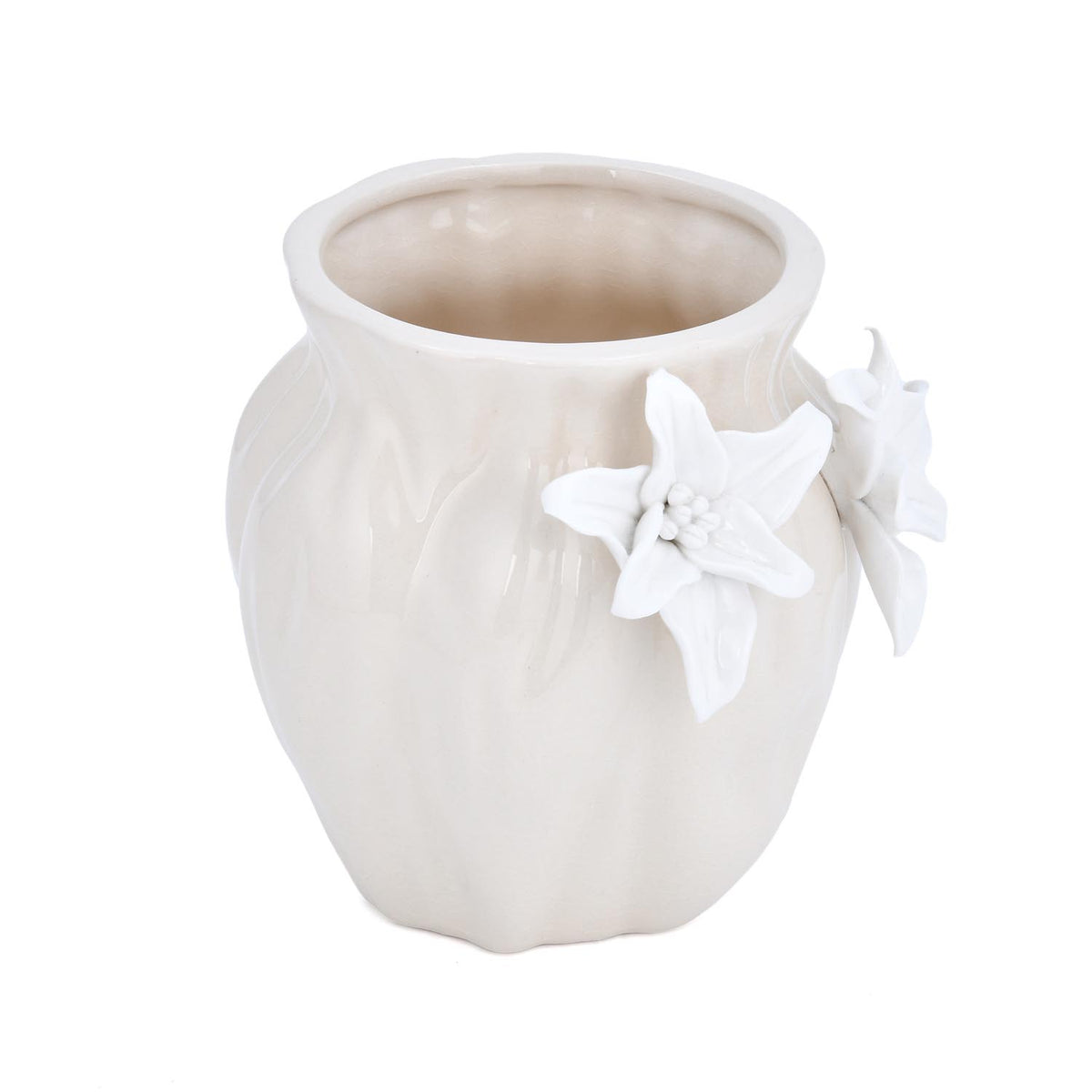 Elan Flora Oval Dual Lily Small Vase- Cream & White