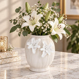 Elan Flora Oval Dual Lily Medium Vase- Cream & White