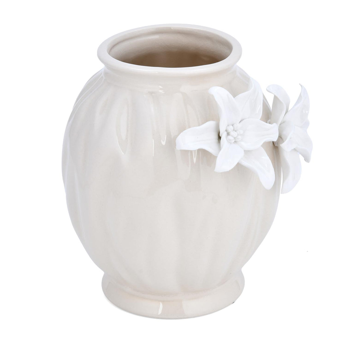 Elan Flora Oval Dual Lily Medium Vase- Cream & White
