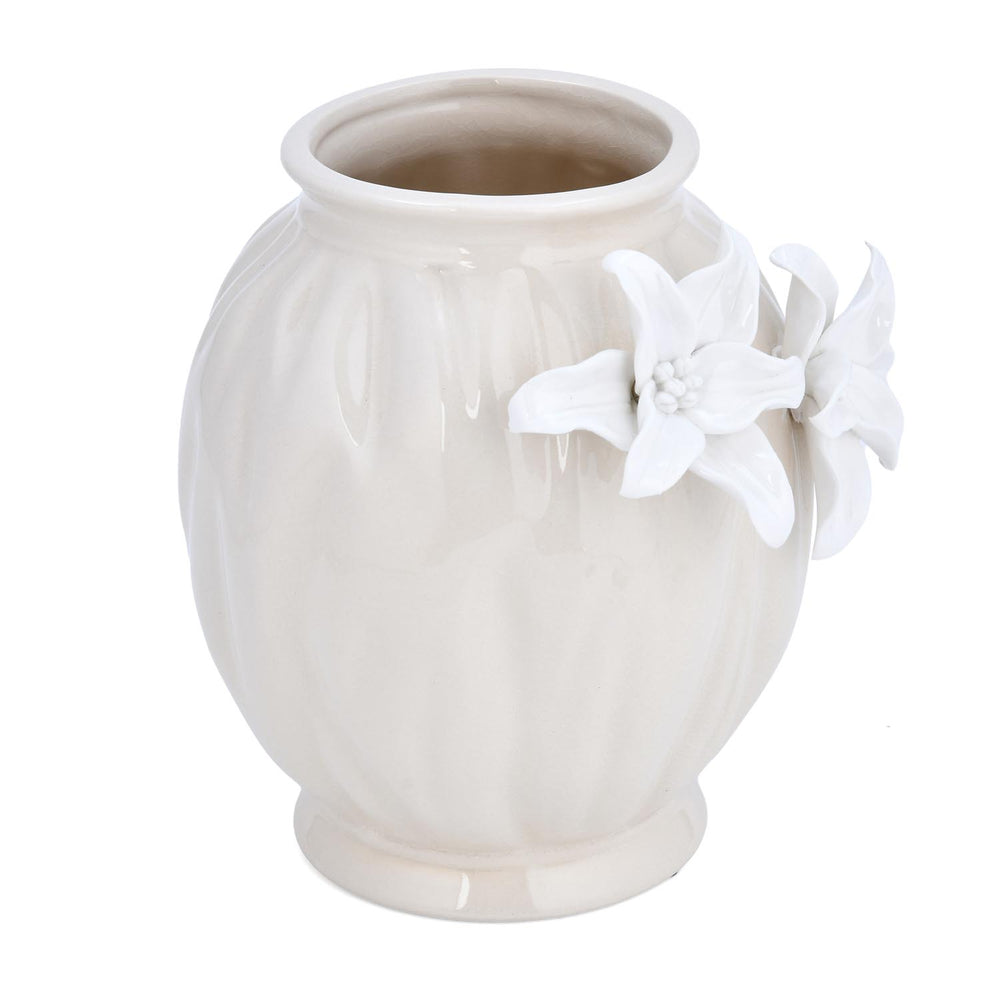 Elan Flora Oval Dual Lily Medium Vase- Cream & White