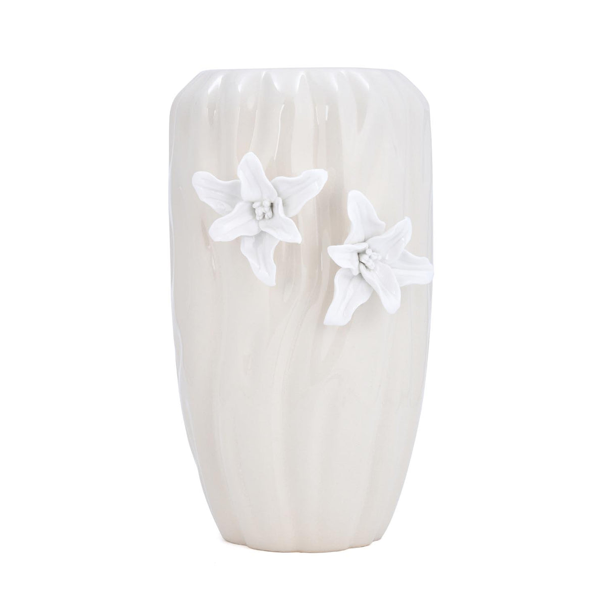 Elan Flora Semi Oval Dual Lily Large Vase- Cream & White