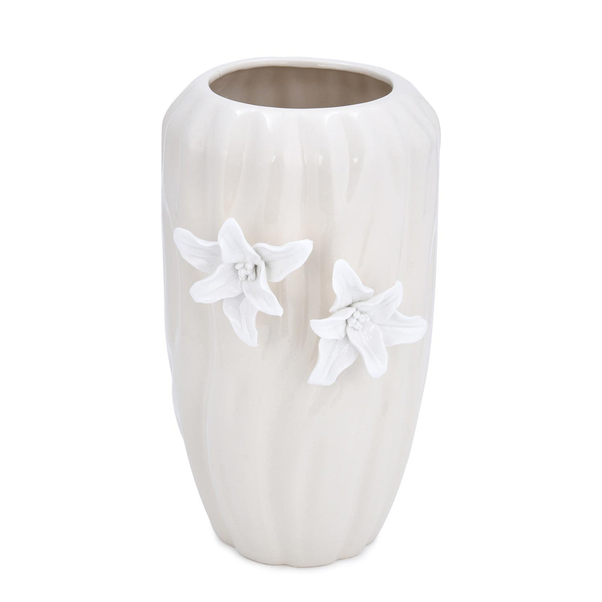 Elan Flora Semi Oval Dual Lily Large Vase- Cream & White
