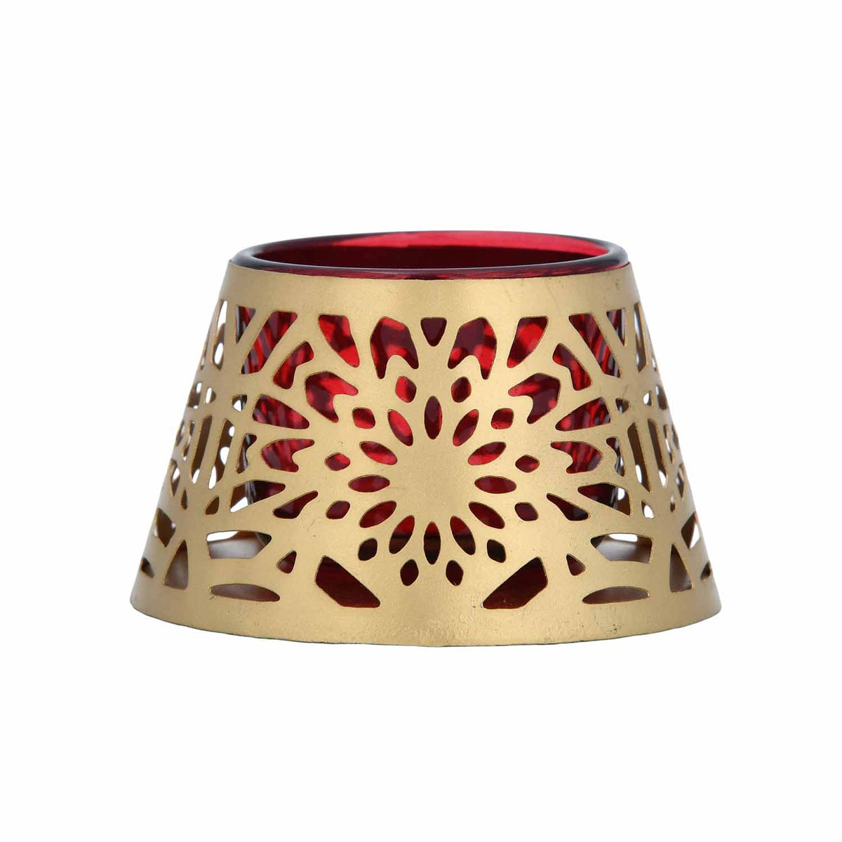Golden Bloom Decorative Votive Tealight Candle Holder- Golden & Red