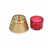 Golden Bloom Decorative Votive Tealight Candle Holder- Golden & Red