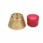 Golden Bloom Decorative Votive Tealight Candle Holder- Golden & Red