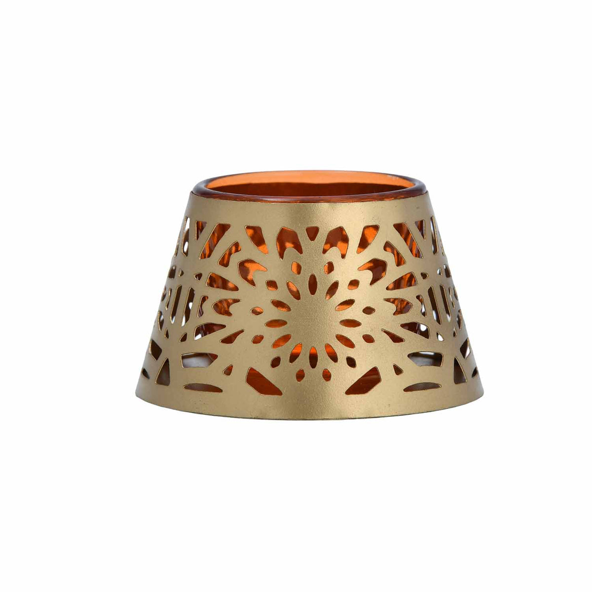 Golden Bloom Decorative Votive Tealight Candle Holder- Golden & Orange