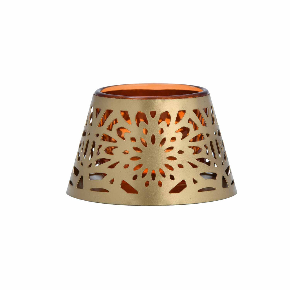 Golden Bloom Decorative Votive Tealight Candle Holder- Golden & Orange