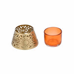 Golden Bloom Decorative Votive Tealight Candle Holder- Golden & Orange