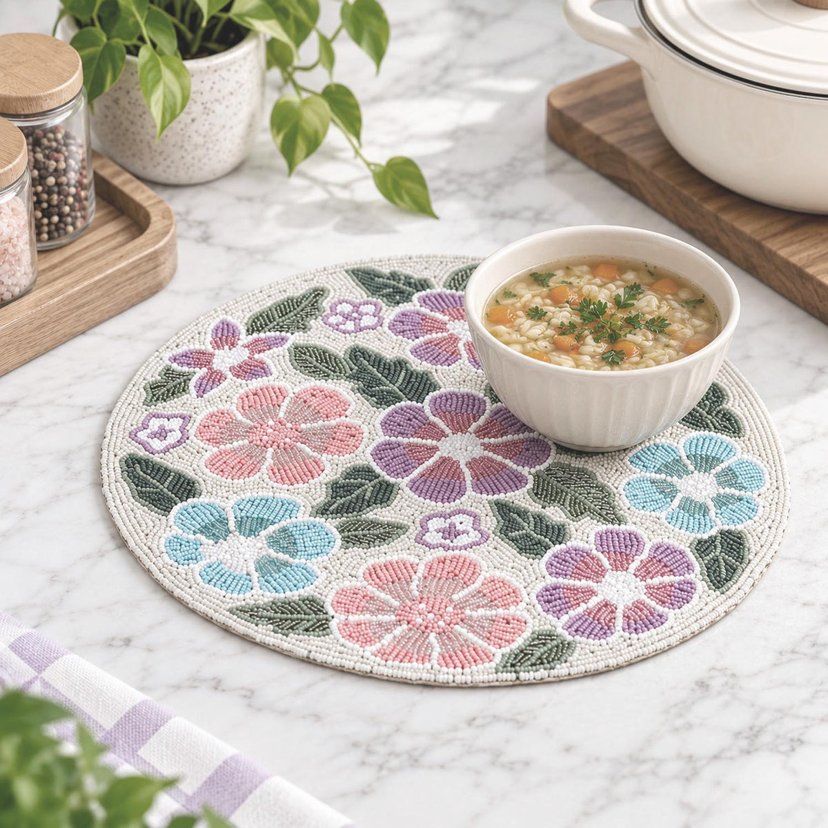 Petal Poetry Round Floral Placemat- Purple and Pink
