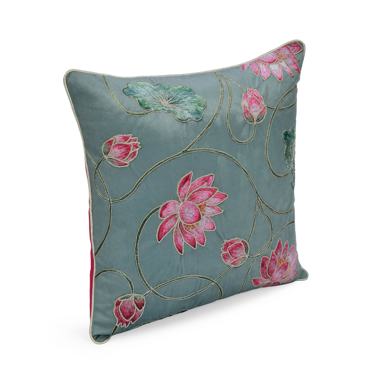 Madhuban Blooming Vines 16" x 16" Cushion Cover- Green