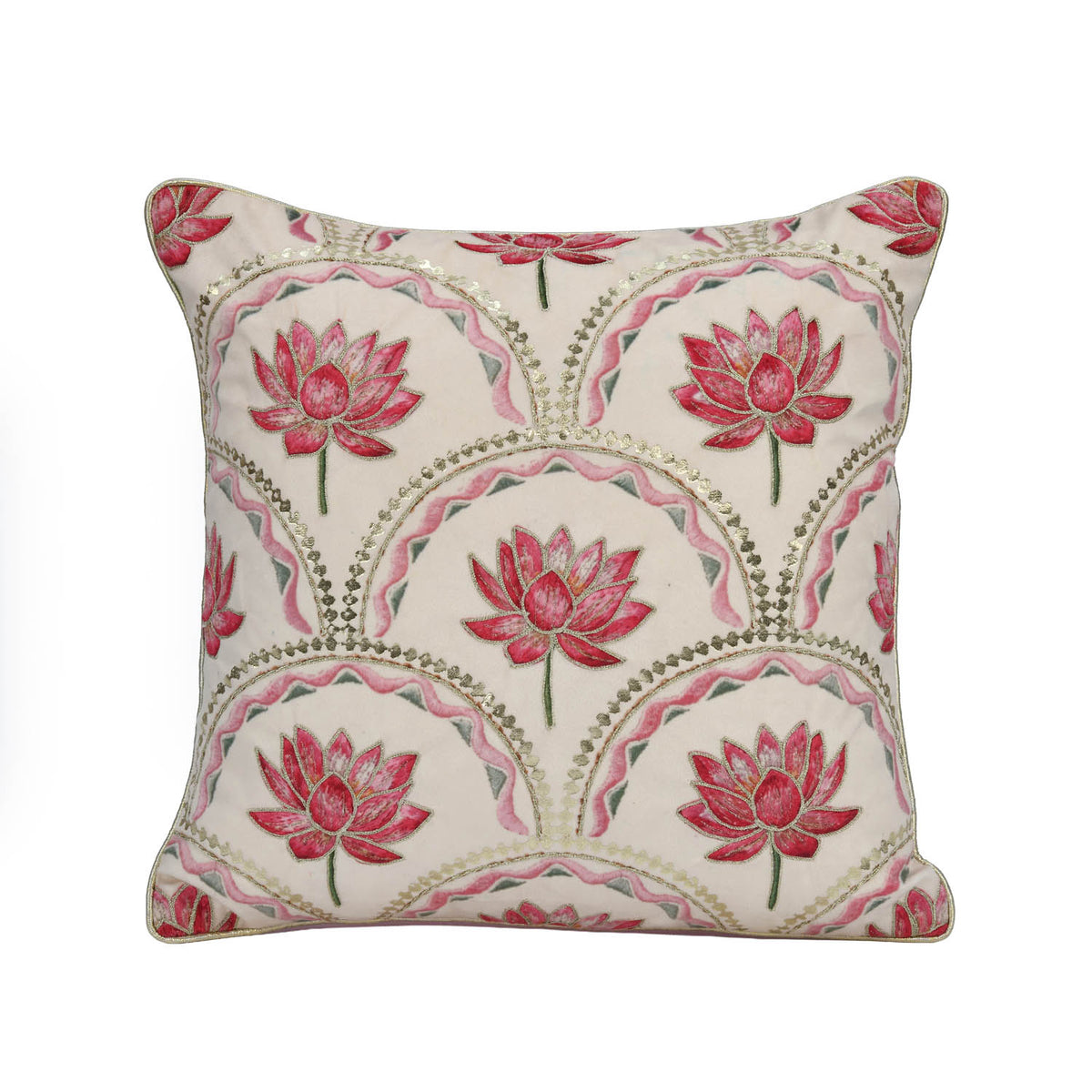 Madhuban Mini Lotuses 16" x 16" Cushion Cover- Pink