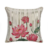 Madhuban Golden Strips 16" x 16" Cushion Cover- Cream