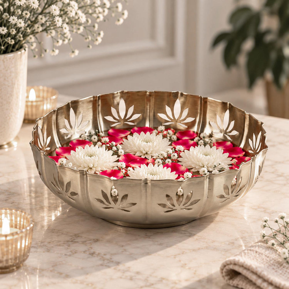 Golden Bloom Decorative Lotus Cutwork Urli- Gold