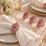 Madhuban Lotus Beaded Ring Napkin Set of 4- Pink