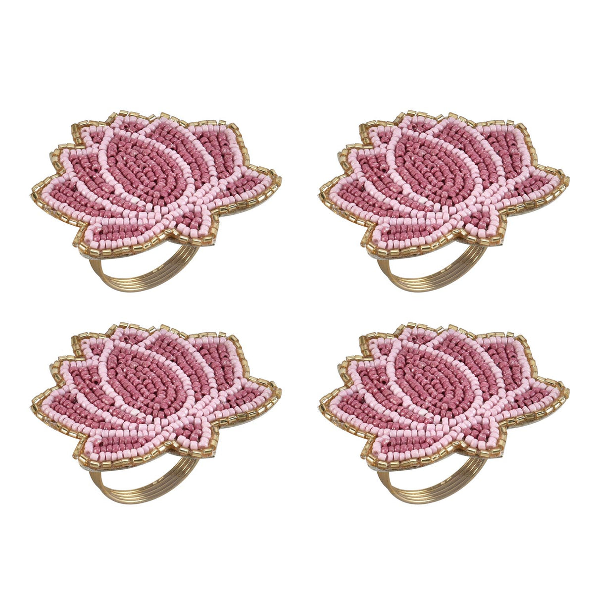 Madhuban Lotus Beaded Ring Napkin Set of 4- Pink