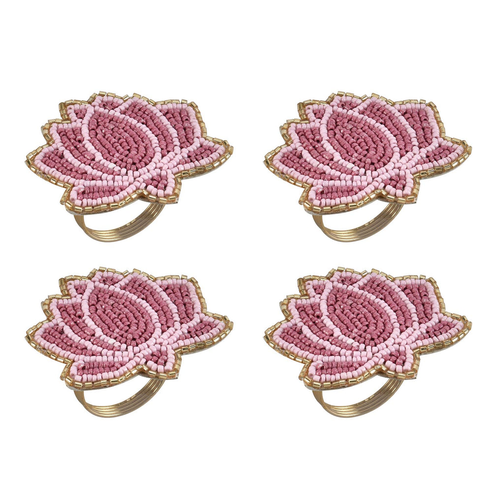 Madhuban Lotus Beaded Ring Napkin Set of 4- Pink