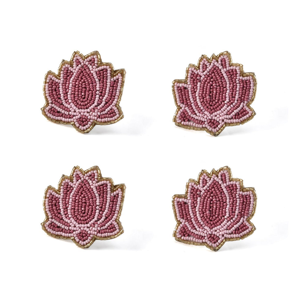 Madhuban Lotus Beaded Ring Napkin Set of 4- Pink