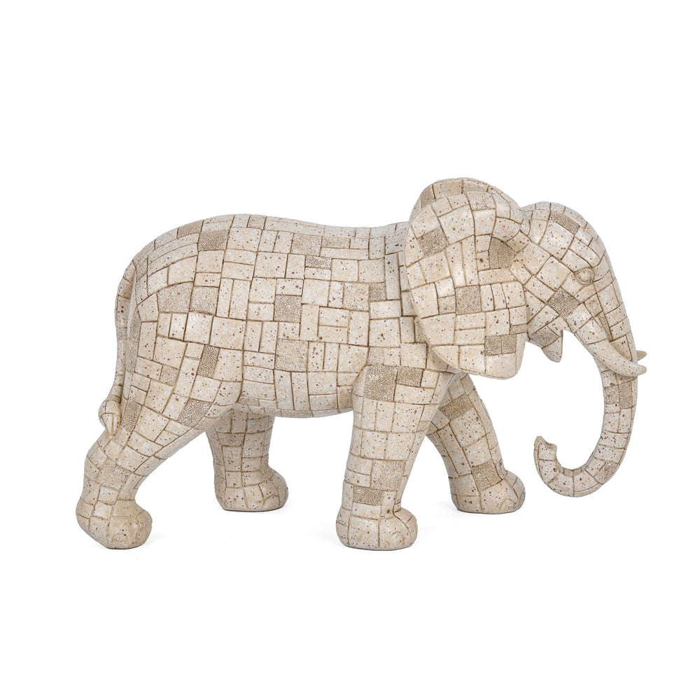 Urban Safari Elephant Mosaic Showpiece- Beige