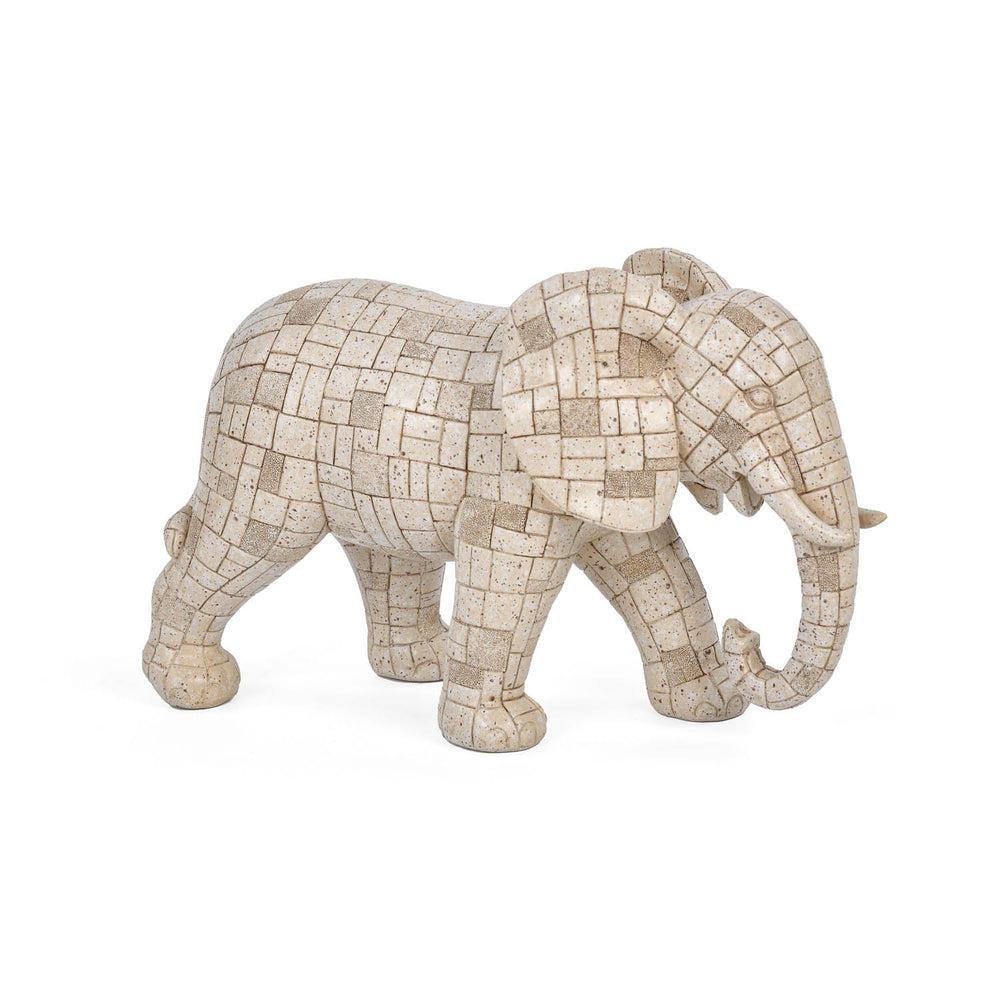 Urban Safari Elephant Mosaic Showpiece- Beige