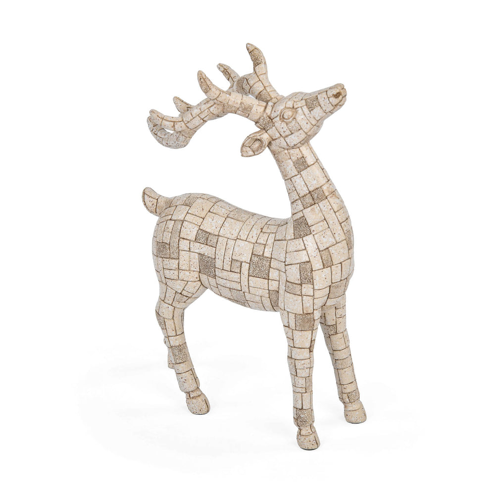 Urban Safari Wild Deer Mosaic Showpiece- Beige