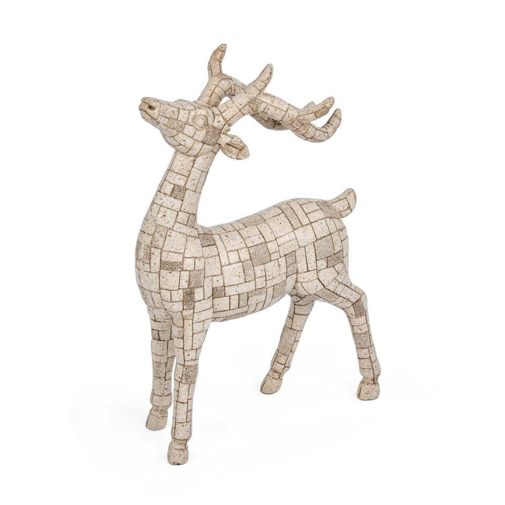 Urban Safari Wild Deer Mosaic Showpiece- Beige