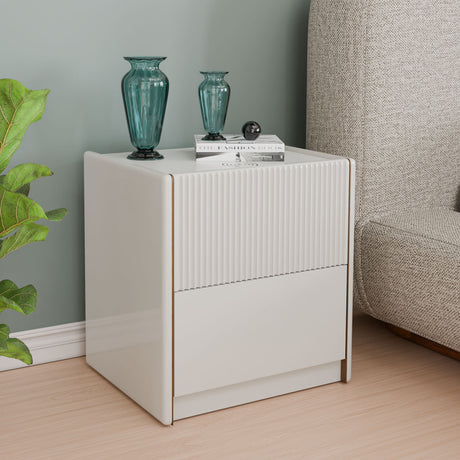 Nilkamal Nix 2 Drawer Night Stand With Wireless Charging Area Beige