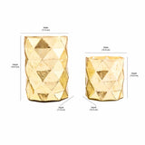 Cylindric Diamond Glass Candle Holder Set of 2- Gold