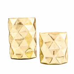 Cylindric Diamond Glass Candle Holder Set of 2- Gold