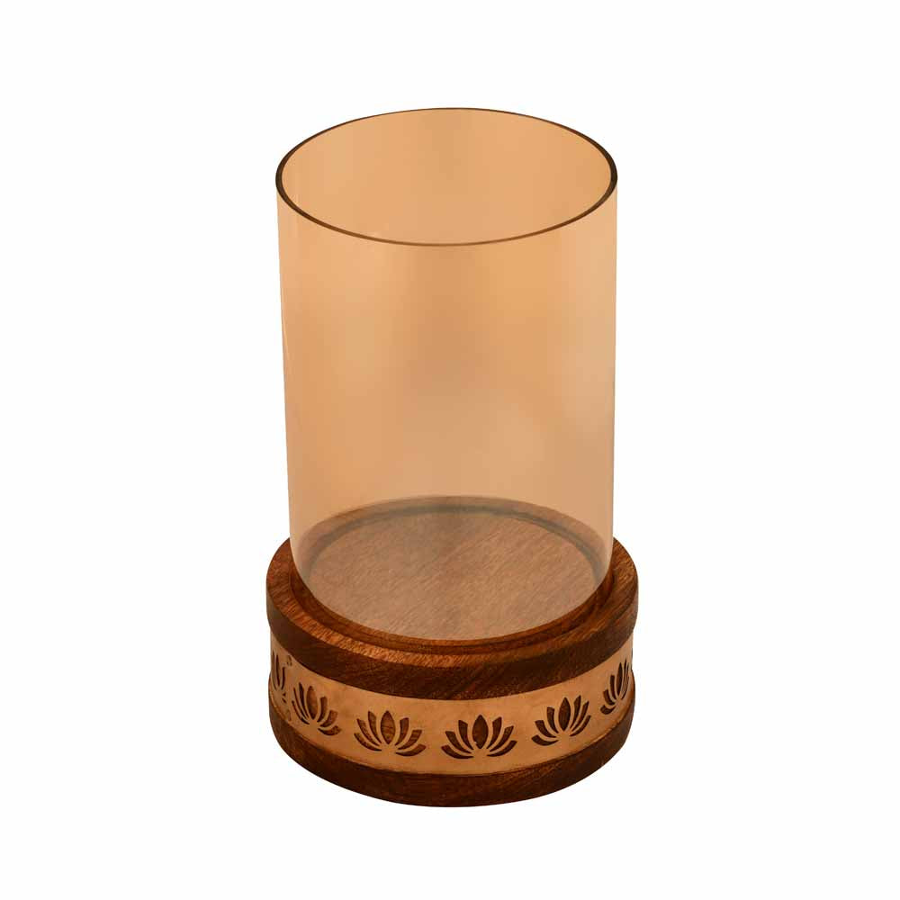 Lotus Jali Metal & Glass Candle Holder (Gold)