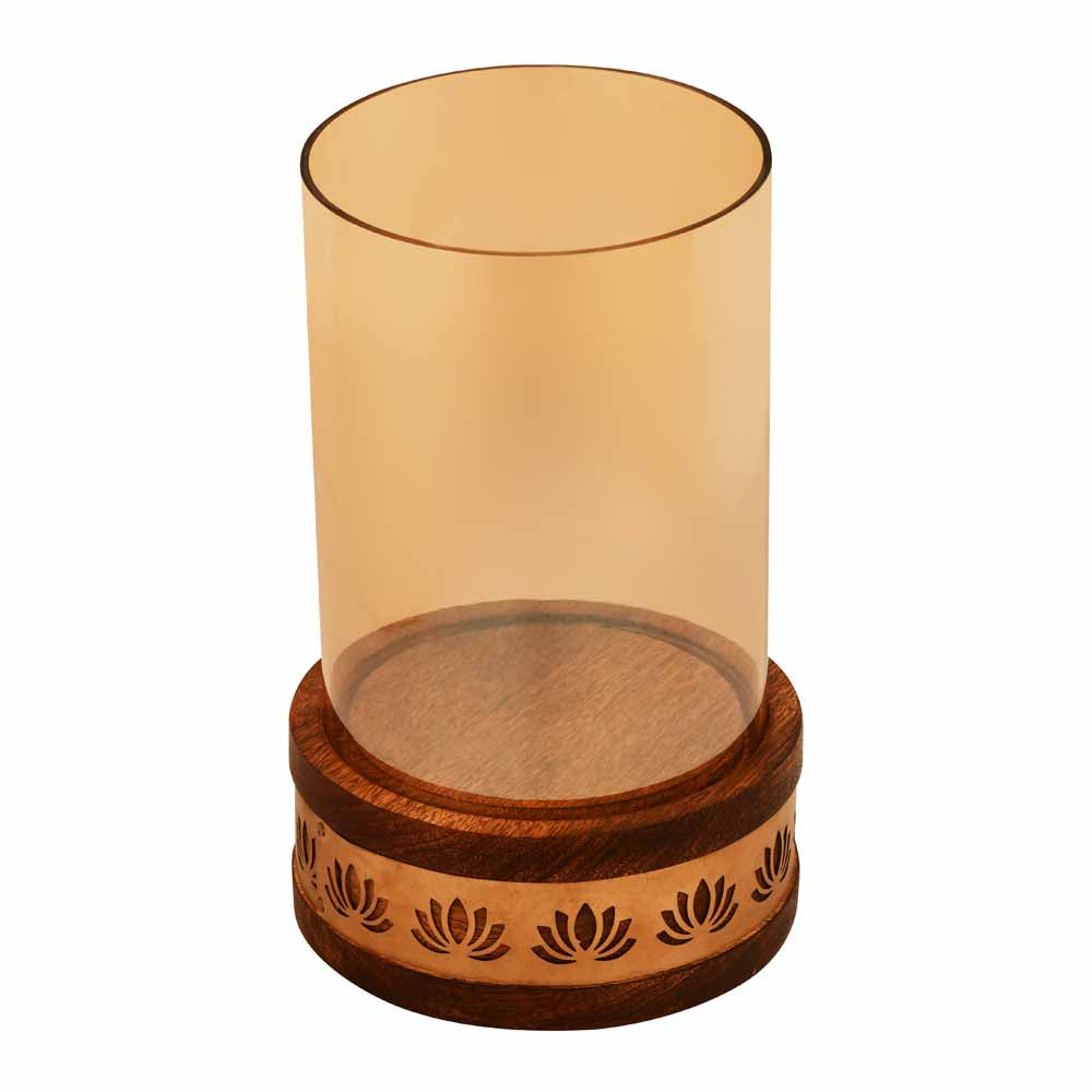 Lotus Jali Metal & Glass Small Candle Holder (Gold)