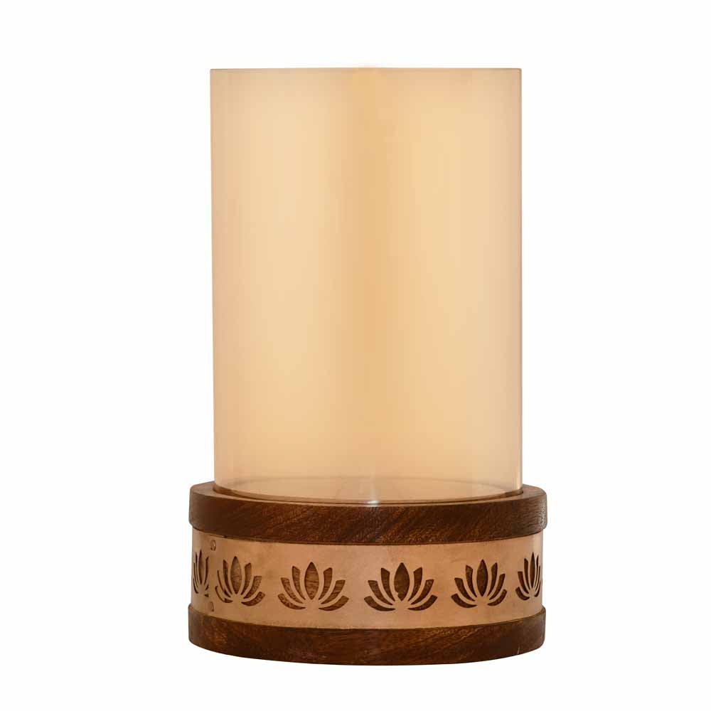 Lotus Jali Metal & Glass Small Candle Holder (Gold)