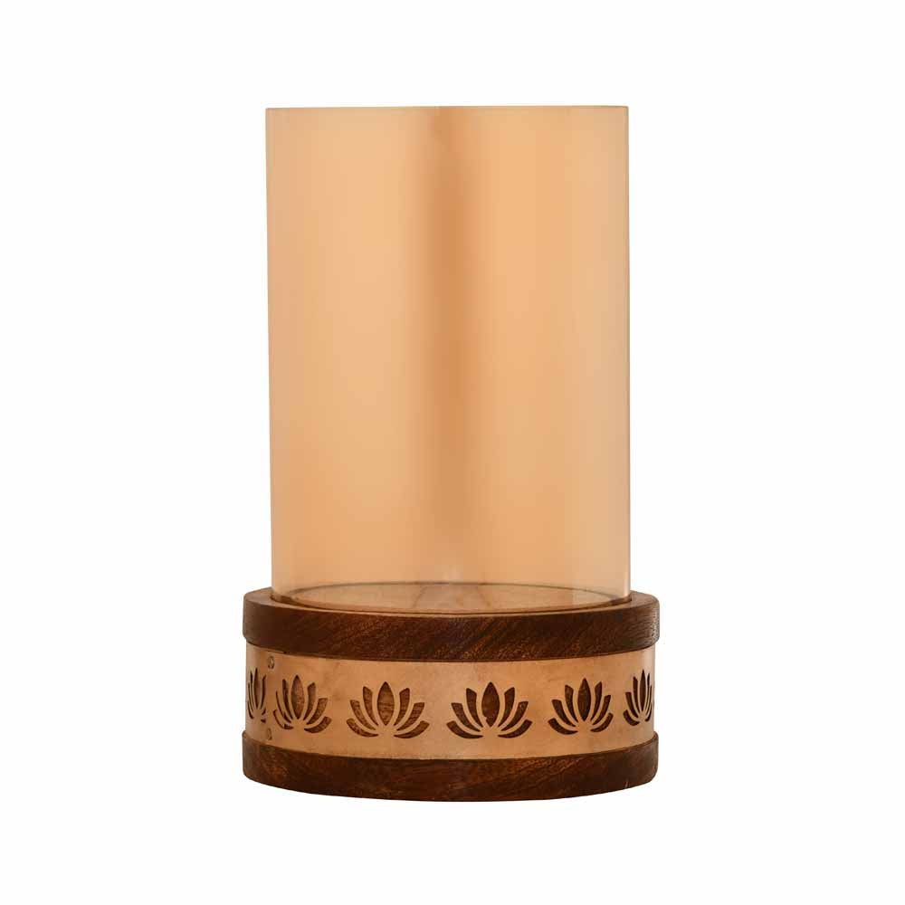 Lotus Jali Metal & Glass Candle Holder (Gold)