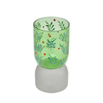 Hand-Painted Dual Arch Leaf Design Glass Candle Holder- Green
