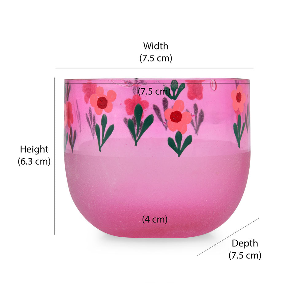 Hand-Painted Floral Glass Votive Candle Holder- Pink