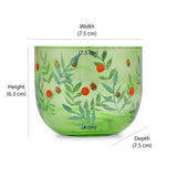 Hand-Painted Leaf Design Glass Votive Candle Stand- Green