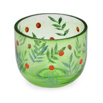 Hand-Painted Leaf Design Glass Votive Candle Stand- Green