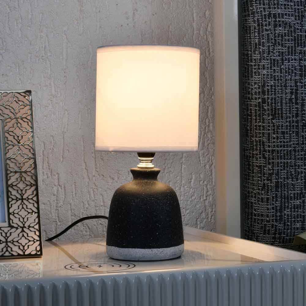 Stone Finish Ceramic Base Table Lamp (Black White)