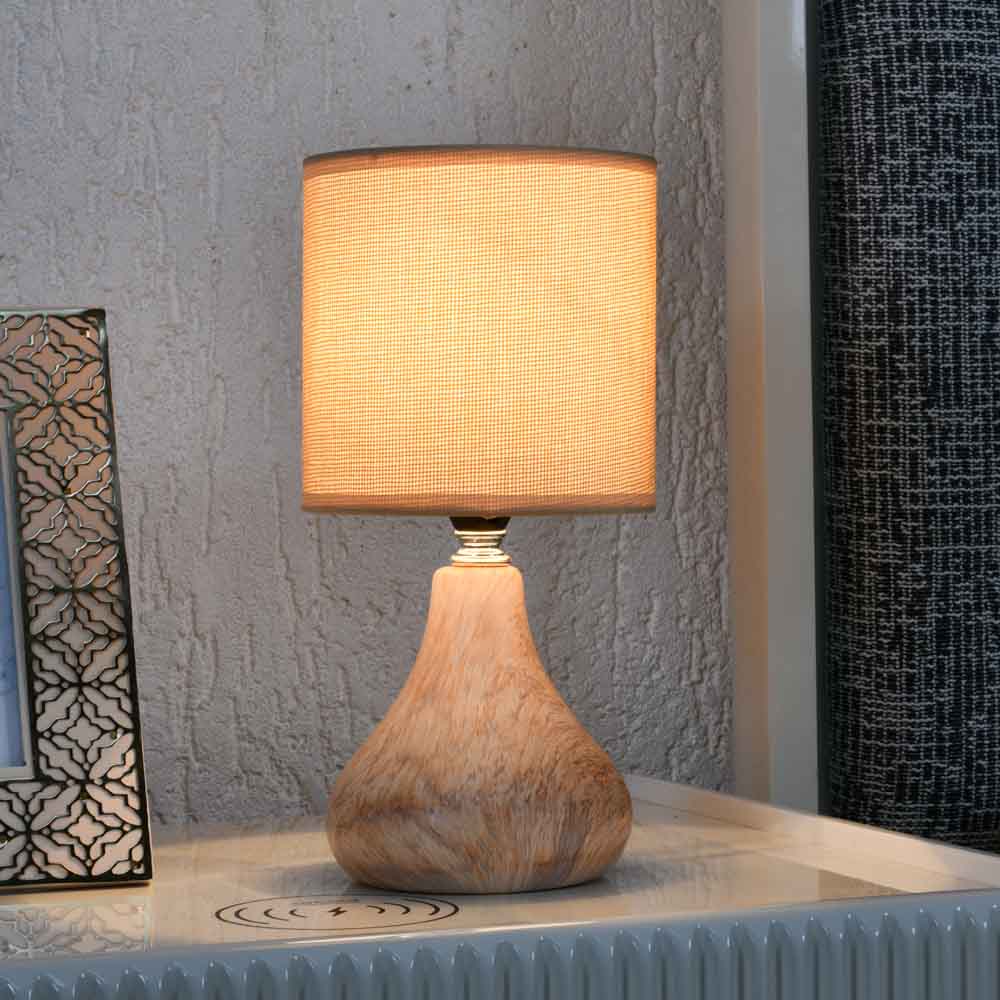 Marble Finish Ceramic Base Table Lamp (Cream)
