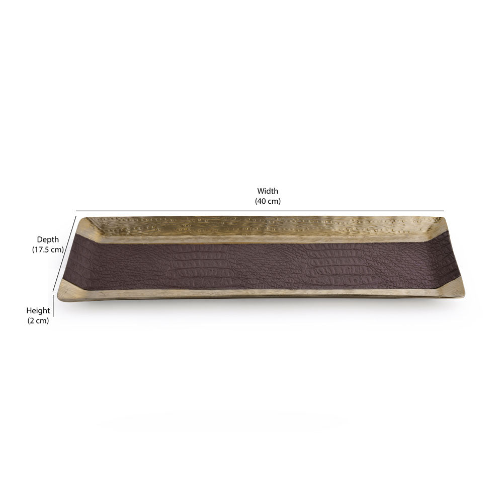 Faux Leather and Metal Decorative Platter (Brown and Gold)