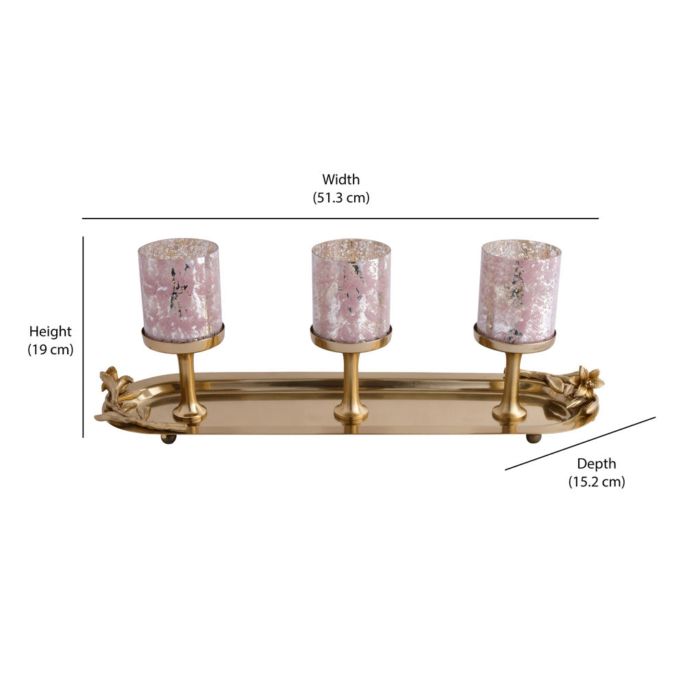 Decorative 3 Votives Metal & Glass Candle Holder (Pink & Gold)