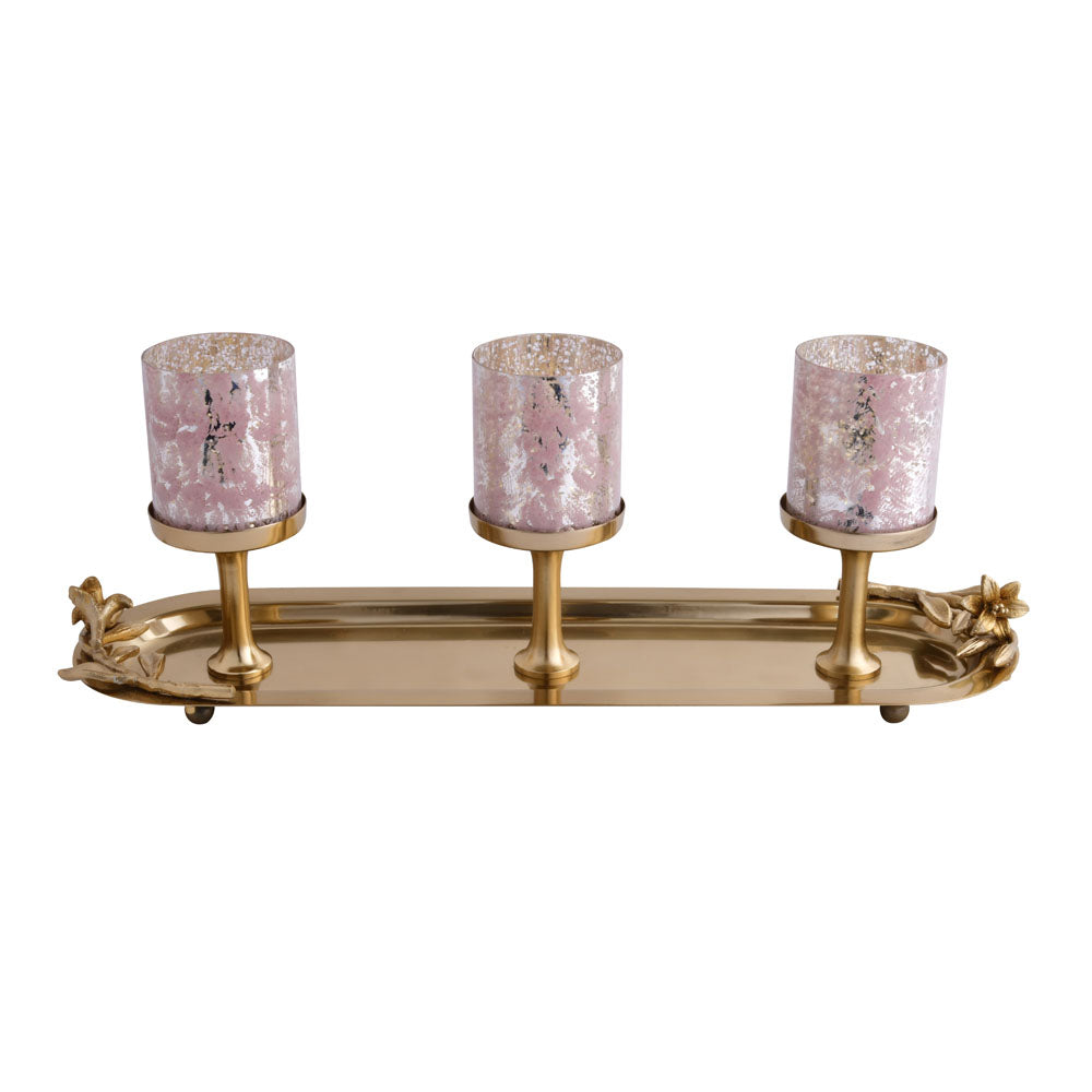 Decorative 3 Votives Metal & Glass Candle Holder (Pink & Gold)