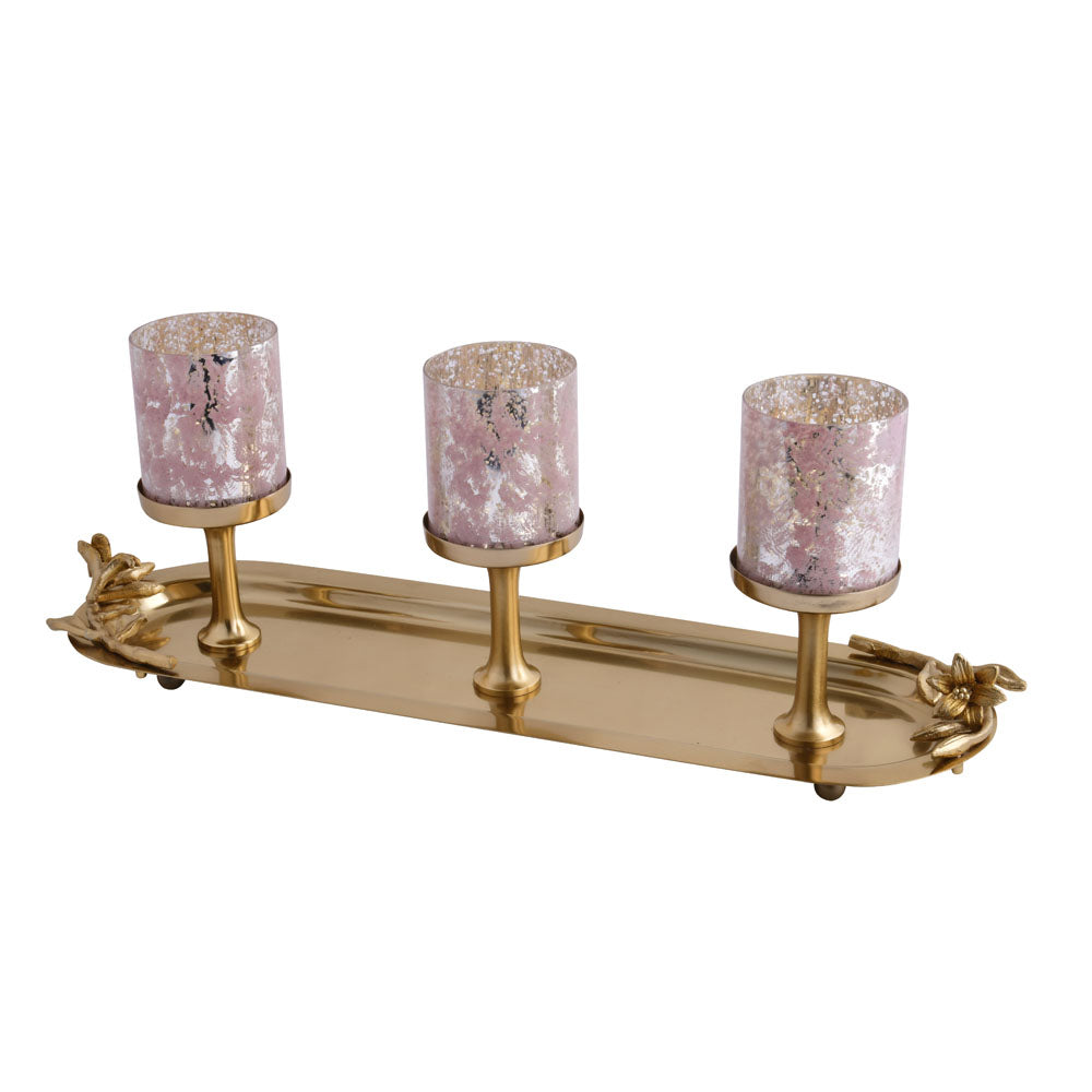 Decorative 3 Votives Metal & Glass Candle Holder (Pink & Gold)