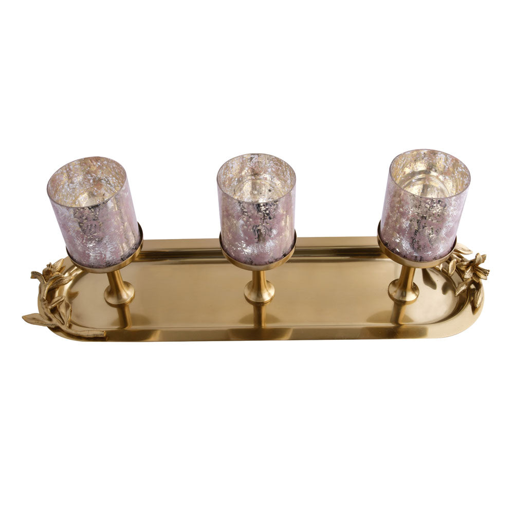 Decorative 3 Votives Metal & Glass Candle Holder (Pink & Gold)