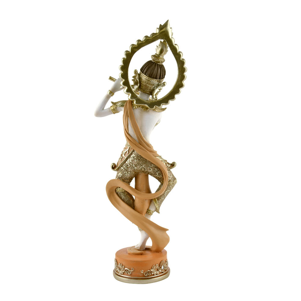 Buddha Standing With Flute Decorative Polyresin Showpiece (Cream)