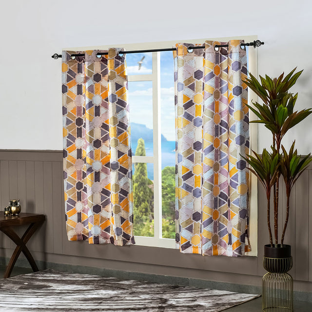 Nilkamal Geometric 5 Ft Polyester Window Curtains Set of 2 (Multicolor)